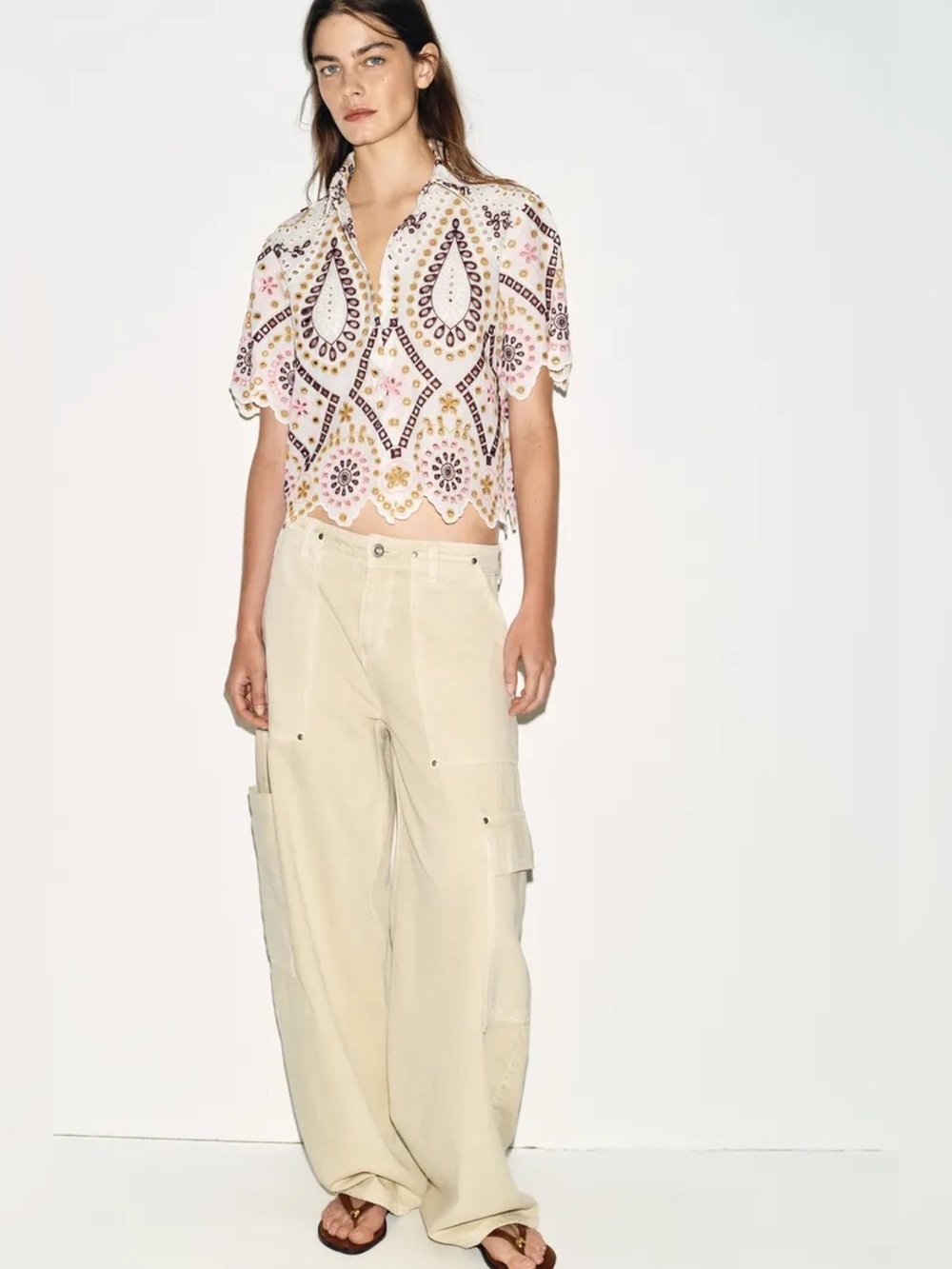 NWT Zara EMBROIDERED EYELET SHORT SLEEVE SHIRT